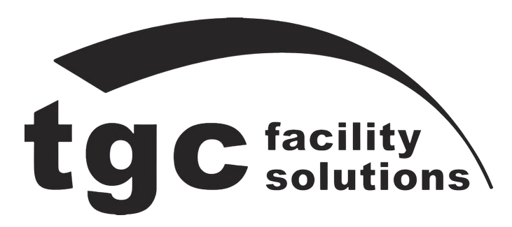 tgc facility solutions logo featuring a stylized 'tgc' with a curved line above it, set against a black background