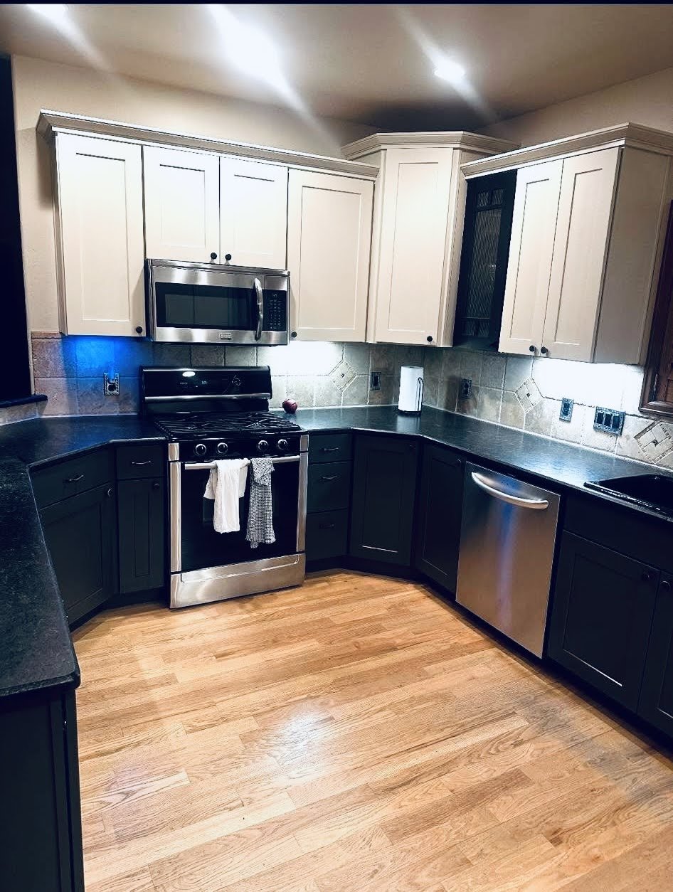 Modern kitchen with white cabinets