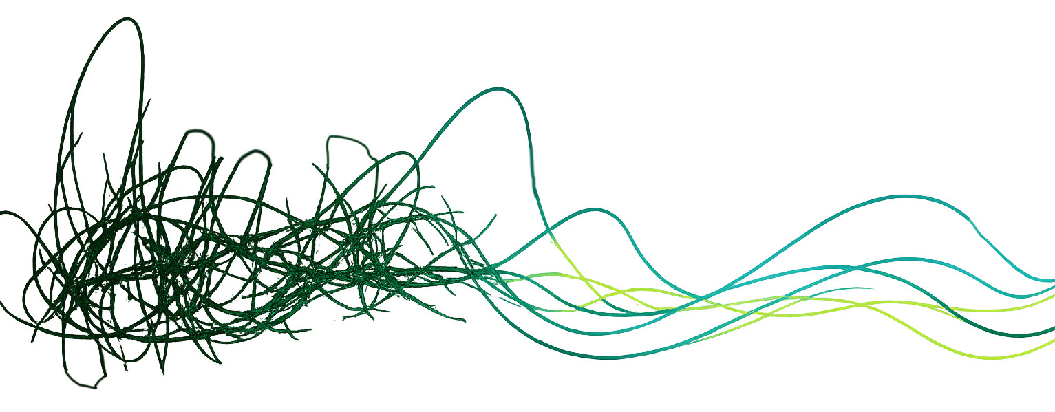 Abstract digital art with green and yellow wavy lines on a dark green background