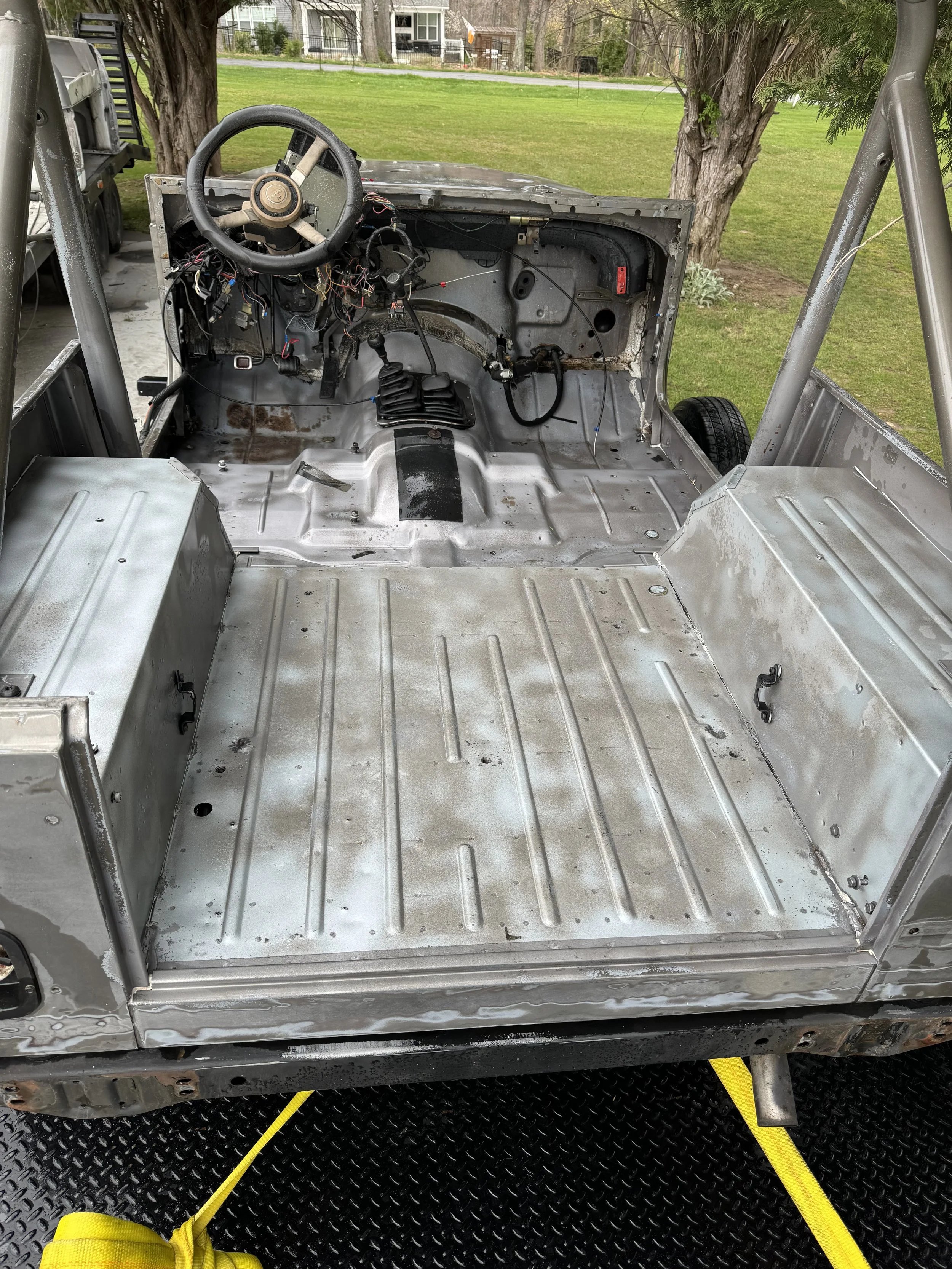 Jeep interior stripped to bare metal
