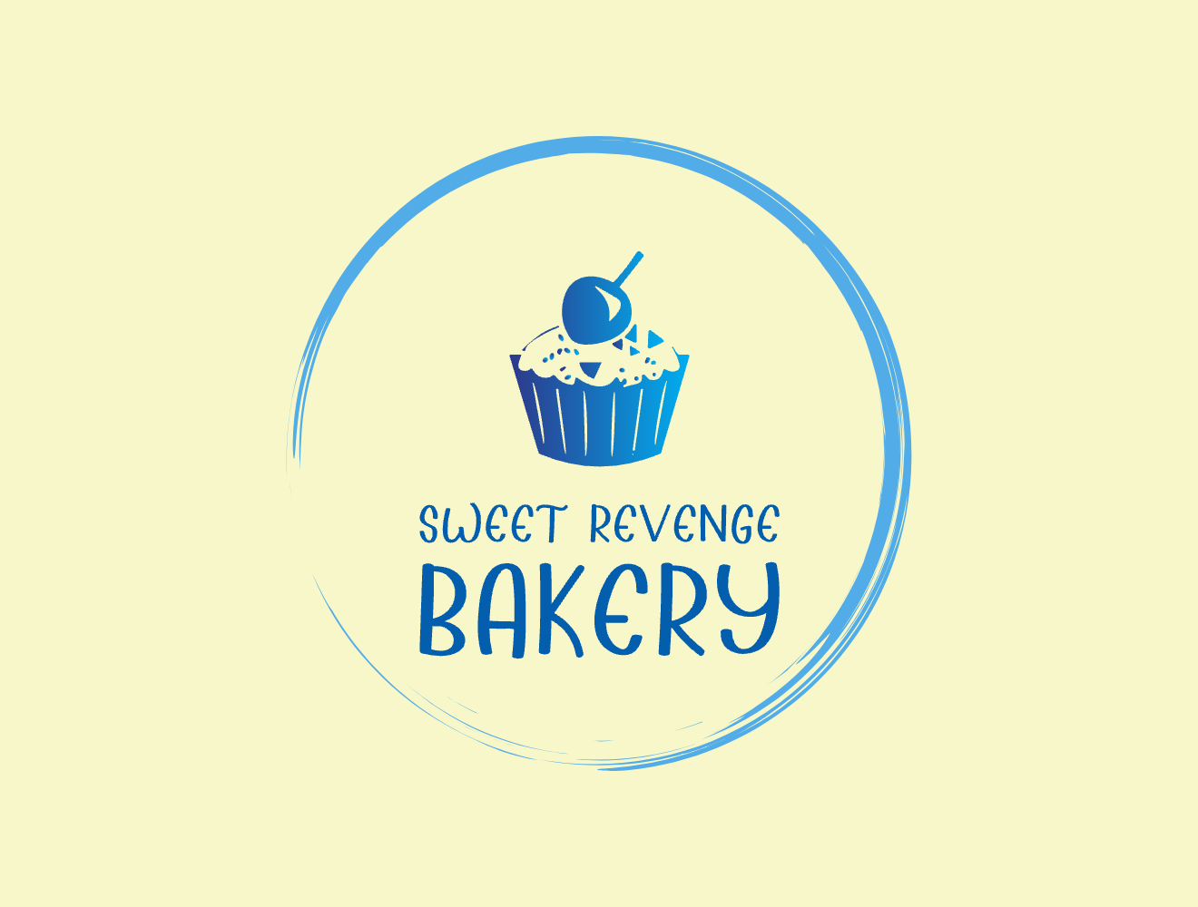 Sweet Revenge Bakery logo featuring a cupcake with a cherry on top