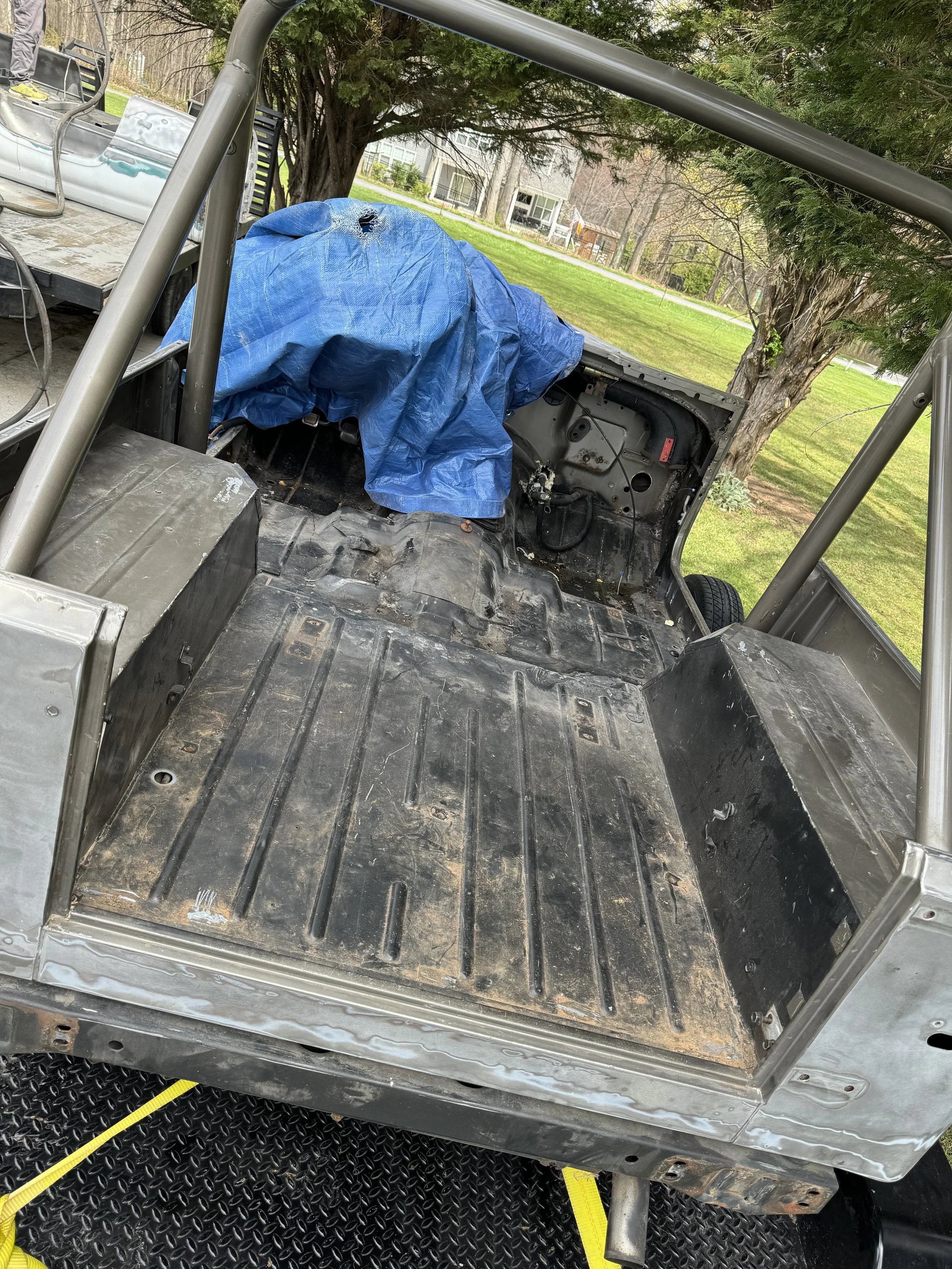 Vehicle frame stripped of rust and paint in Spring Grove