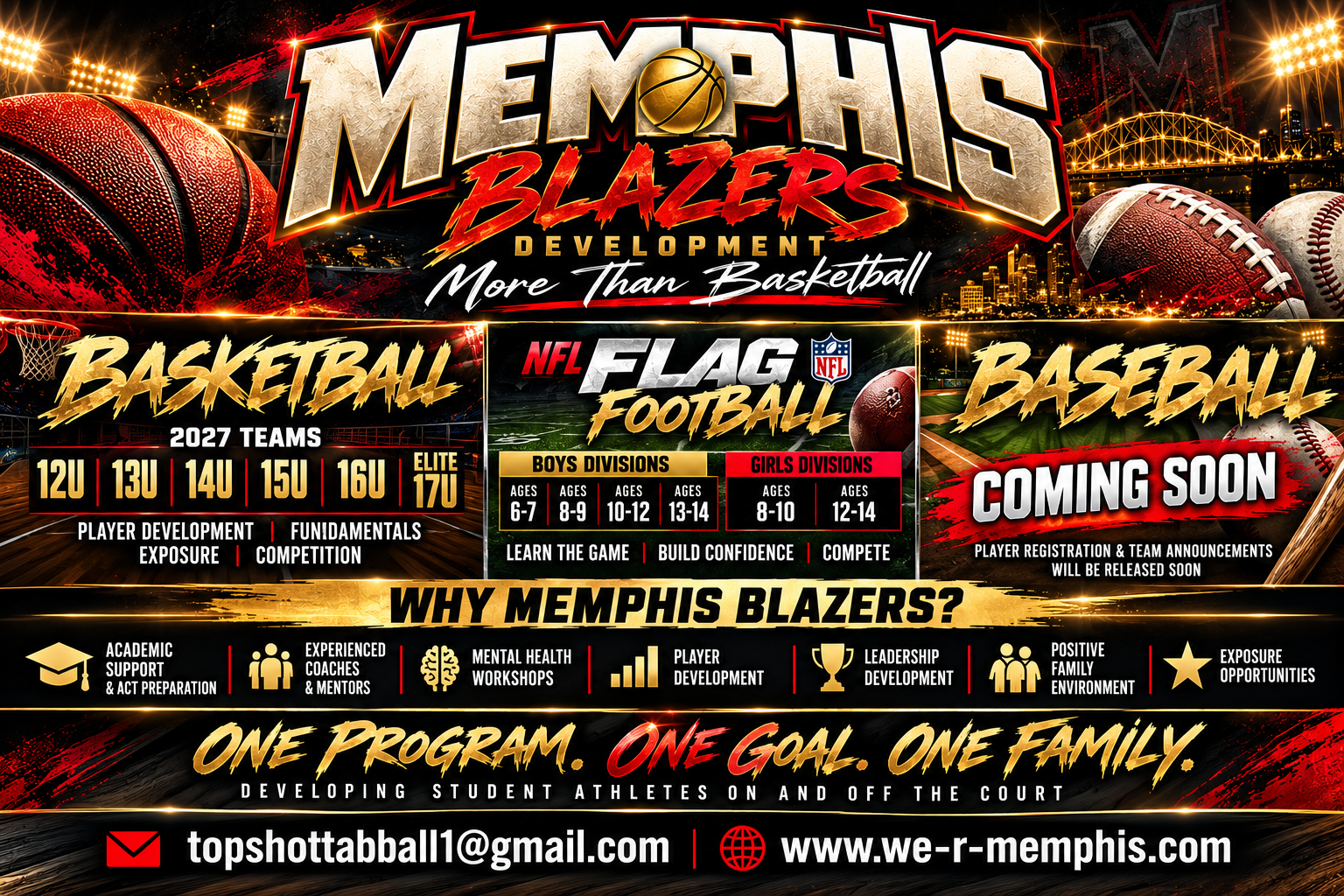Memphis Blazers Development sports teams for basketball, football, and baseball