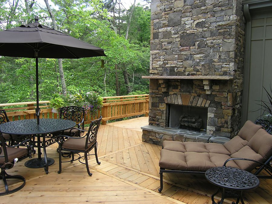 Outdoor patio with fireplace at a Pocono home