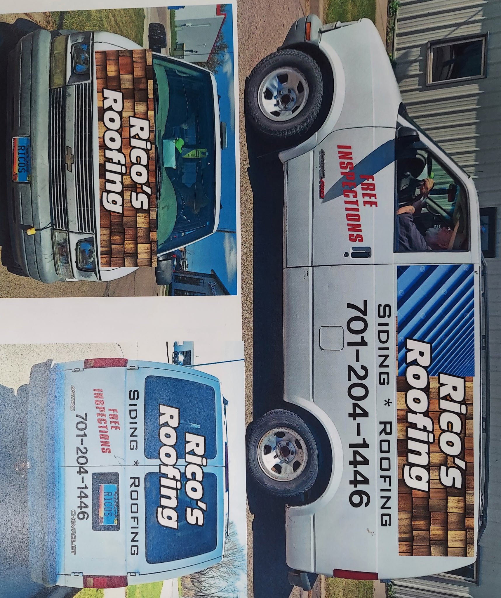 Rico's Roofing vehicles with contact information displayed