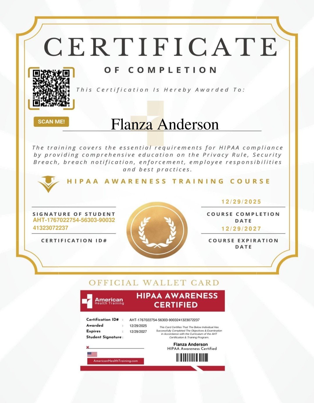 Flanza Anderson - HIPAA Awareness Certification